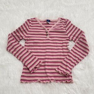 3/$10 Girls Old navy Pink Striped V-Neck Long Sleeve Top Small